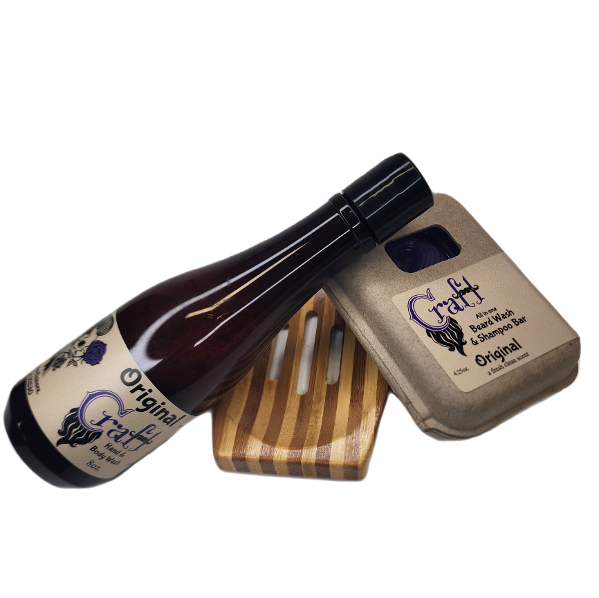 Hand and Body Wash, Beard Wash Bar, and Soap Dish