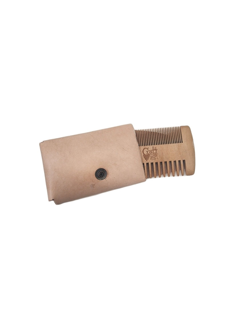 Leather card wallet with wood comb
